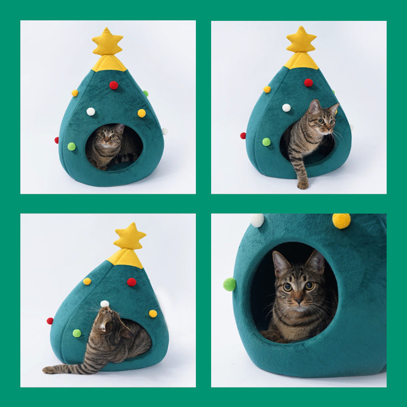 TrailPaw Festive Plush Christmas Tree Cat Bed