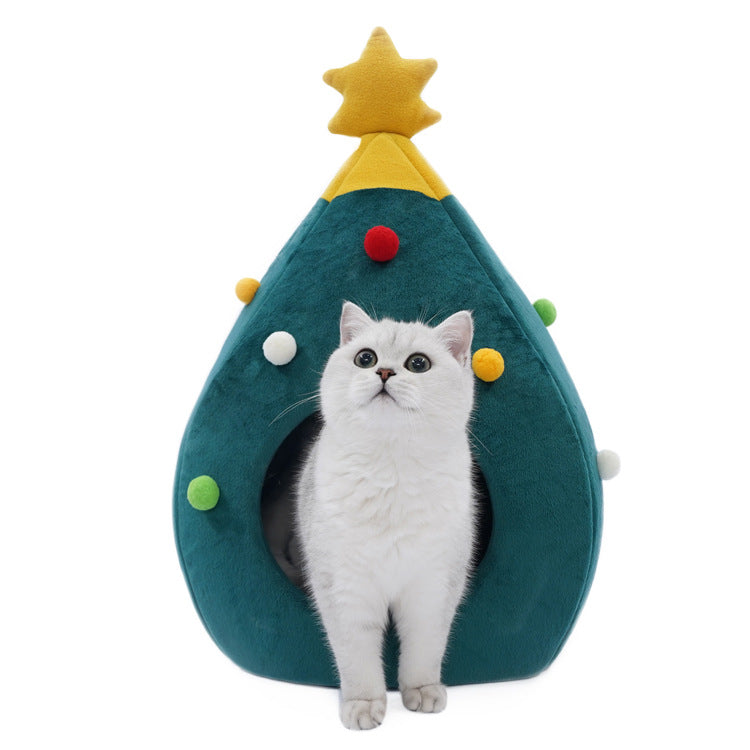 TrailPaw Festive Plush Christmas Tree Cat Bed