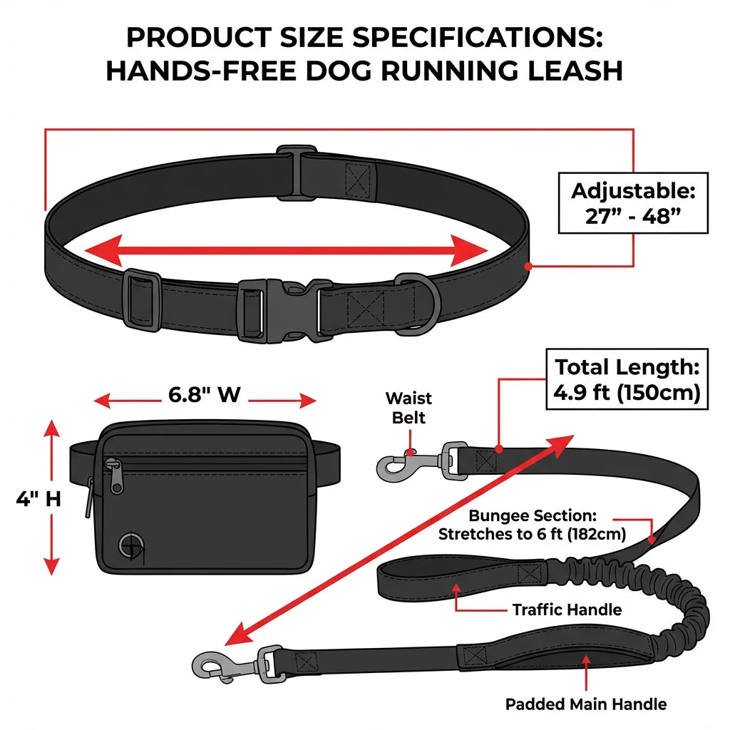 TrailPaw Hands-Free Running Dog Leash with Zipper Pouch  Dual Bungee, Reflective, Waist Belt