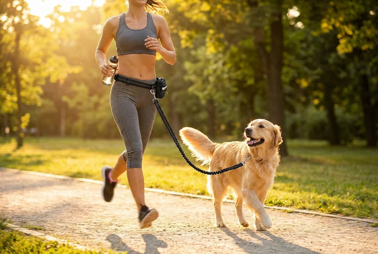 TrailPaw Hands-Free Running Dog Leash with Zipper Pouch  Dual Bungee, Reflective, Waist Belt