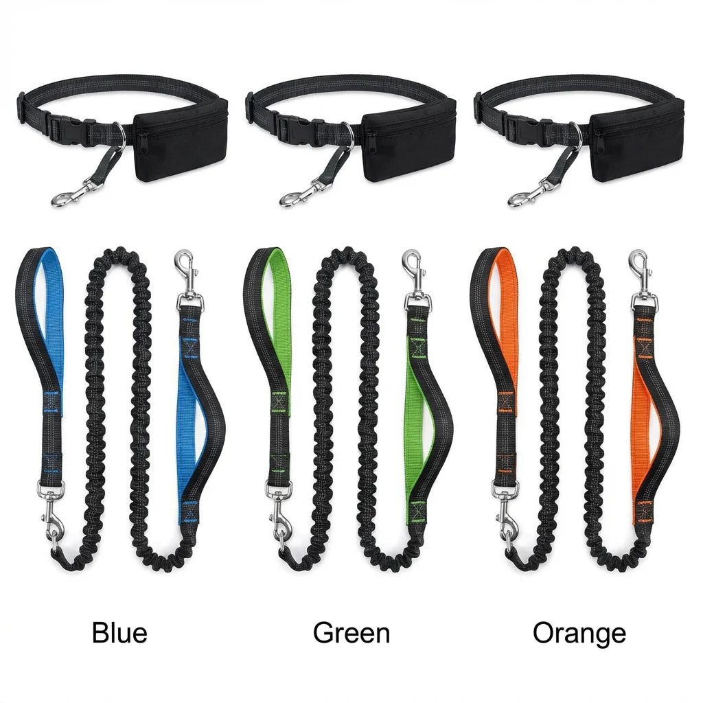 TrailPaw Hands-Free Running Dog Leash with Zipper Pouch  Dual Bungee, Reflective, Waist Belt
