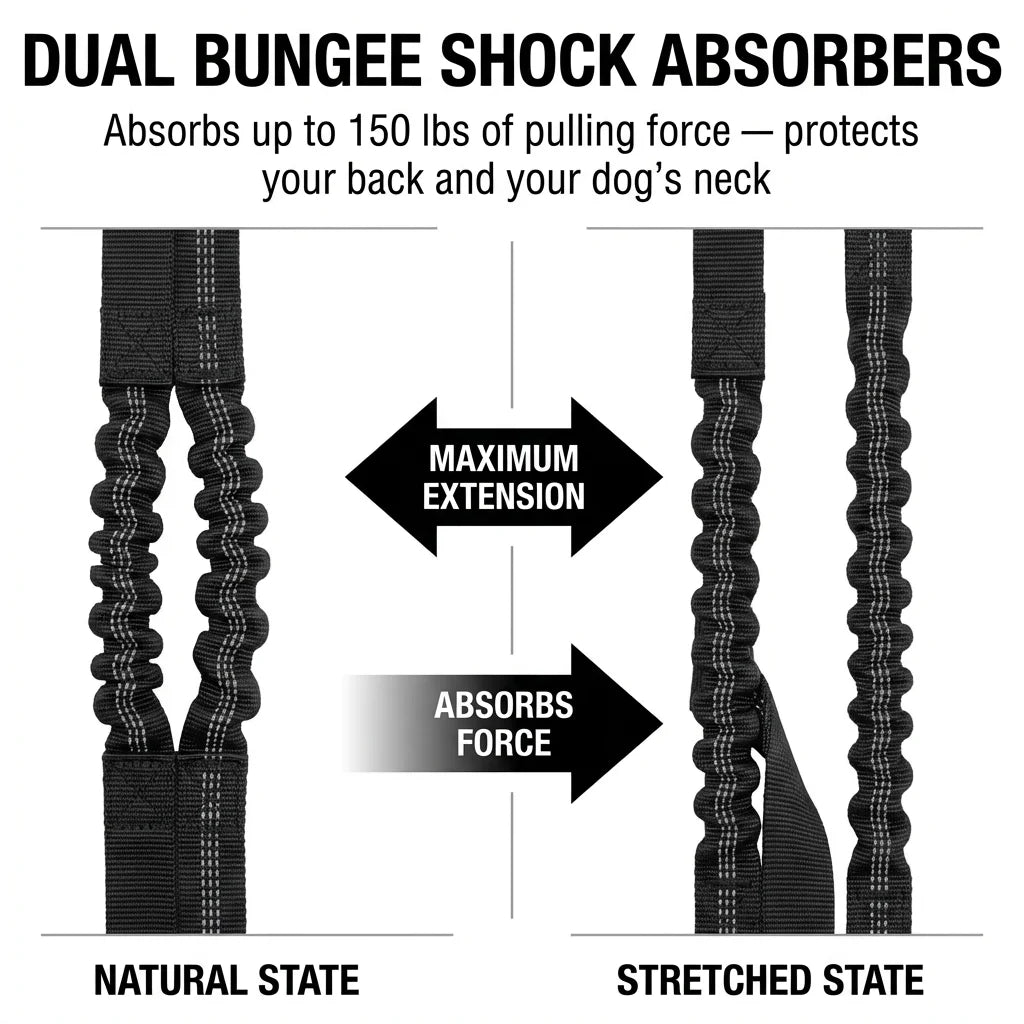 TrailPaw Hands-Free Running Dog Leash with Zipper Pouch  Dual Bungee, Reflective, Waist Belt