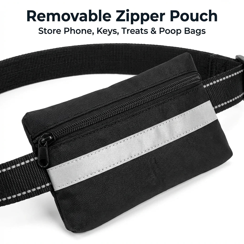 TrailPaw Hands-Free Running Dog Leash with Zipper Pouch  Dual Bungee, Reflective, Waist Belt
